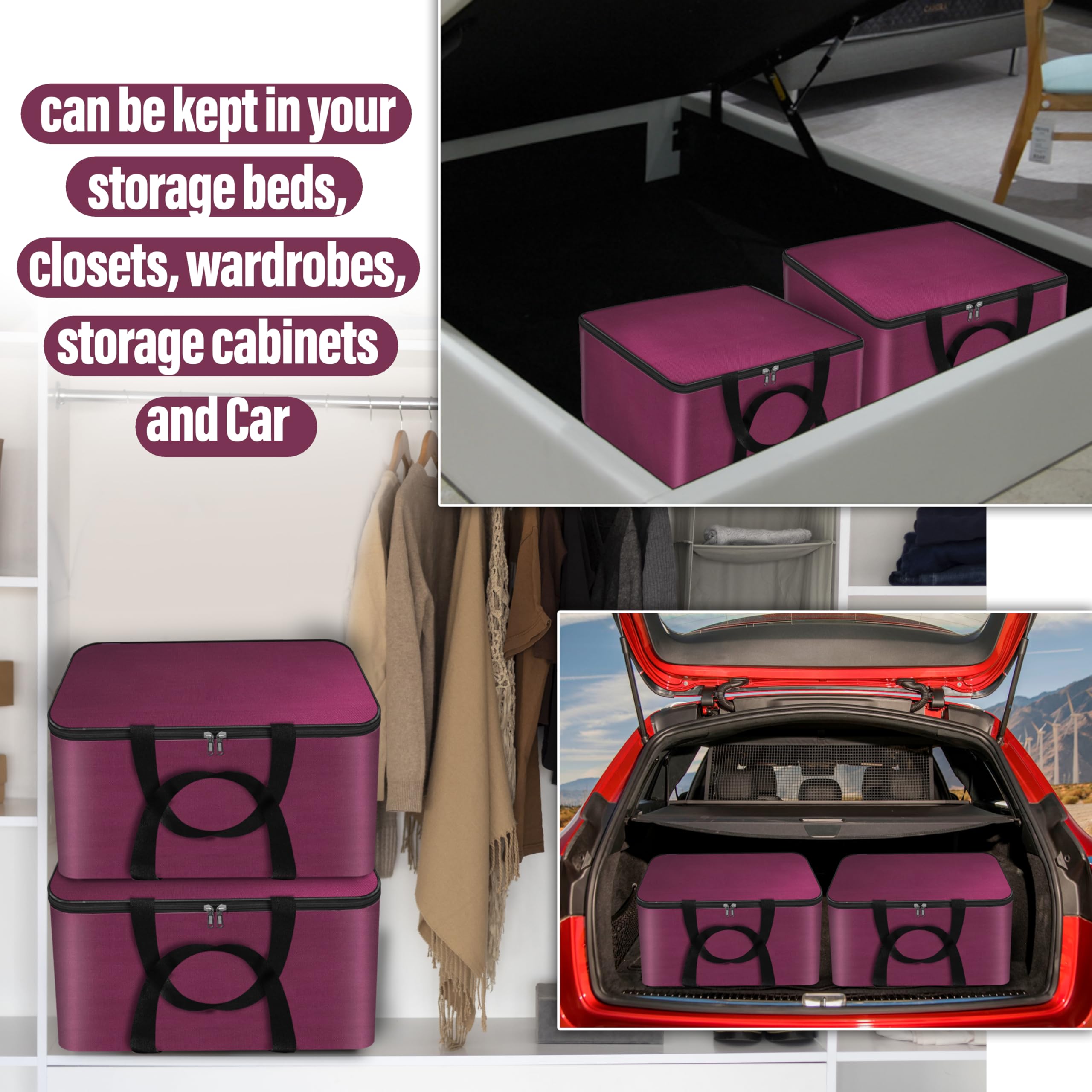 Storite Non-Woven 5 Pack Nonwoven Mini Storage Bag Cloth Organizer With Zippered Closure And Handle (41X35X23.5 Cm, Magenta) Rec